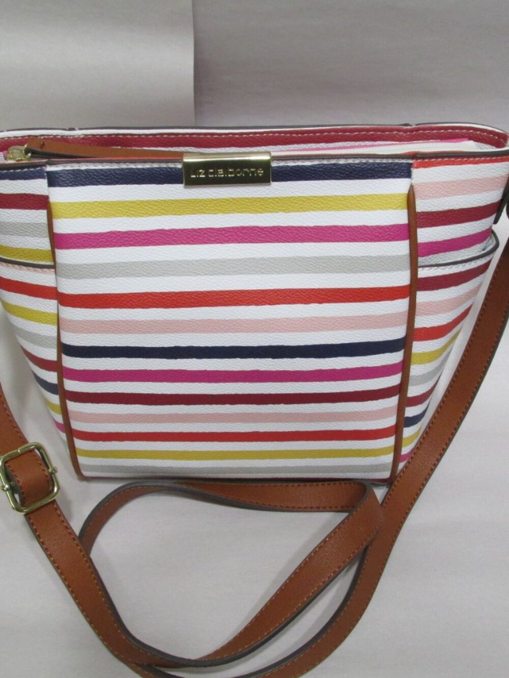 P549-NWOT Liz Claiborne Multi Summer Stripe Leather Bag